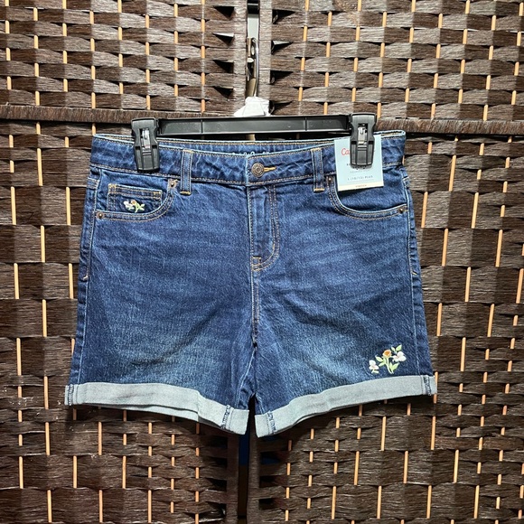 Cat & Jack Girls' Embroidered Midi Jean Shorts -size 10 to 12 Plus | #957 - Picture 1 of 8